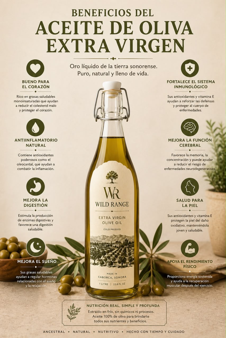 Infografía de beneficios de Aceite de Oliva Extra Virgen